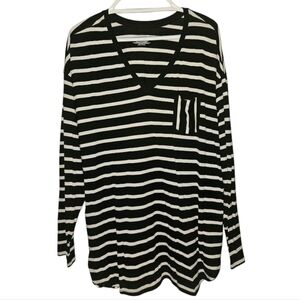 Lane Bryant Striped V-Neck Long Sleeve Tee